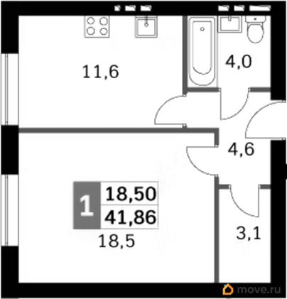 1-комн. квартира, 40.6 м&sup2;