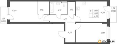 2-комн. квартира, 61.28 м&sup2;