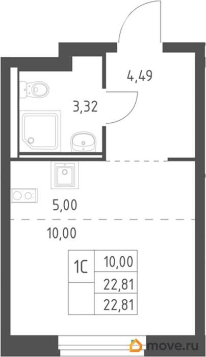 студия, 22.81 м&sup2;