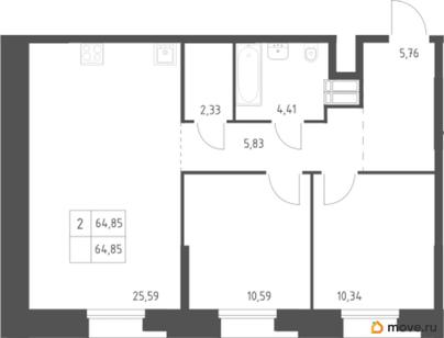 2-комн. квартира, 64.85 м&sup2;