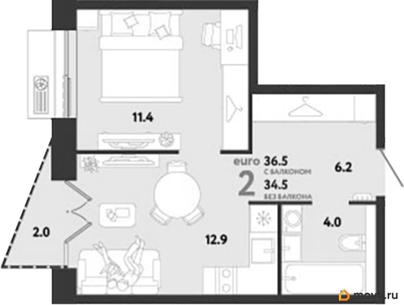 1-комн. квартира, 36.5 м&sup2;