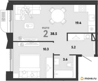 1-комн. квартира, 38.5 м&sup2;