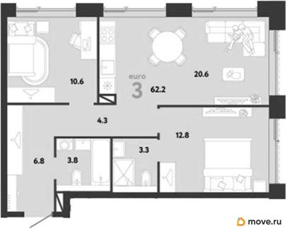 2-комн. квартира, 62.2 м&sup2;