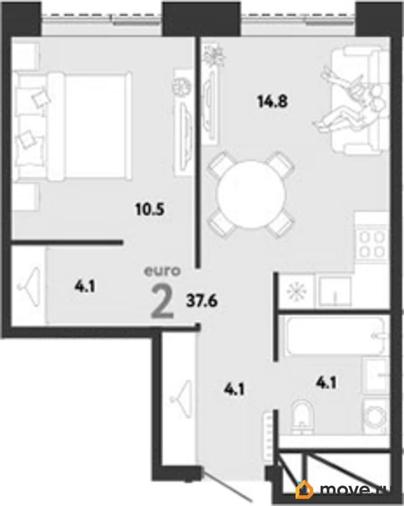1-комн. квартира, 37.6 м&sup2;