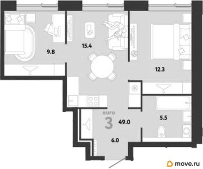 2-комн. квартира, 49 м&sup2;