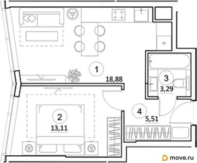 1-комн. квартира, 40.79 м&sup2;