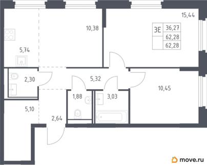 2-комн. квартира, 62.28 м&sup2;