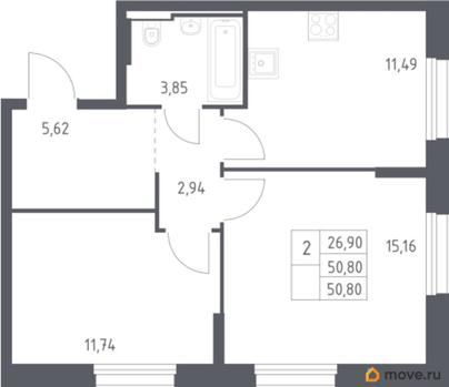 2-комн. квартира, 50.8 м&sup2;