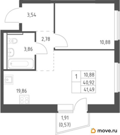 1-комн. квартира, 41.49 м&sup2;