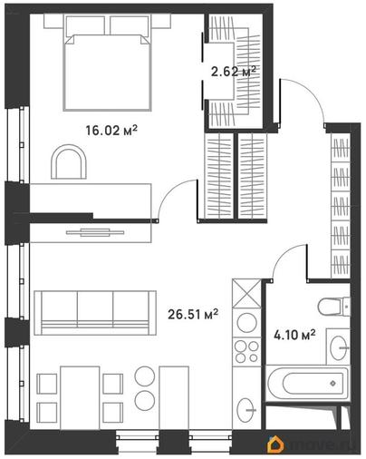 1-комн. квартира, 49.25 м&sup2;