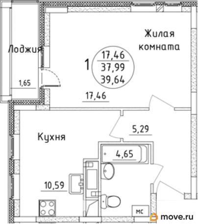 1-комн. квартира, 39.64 м&sup2;