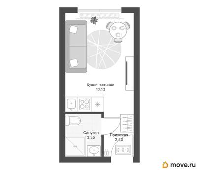 студия, 18.91 м&sup2;