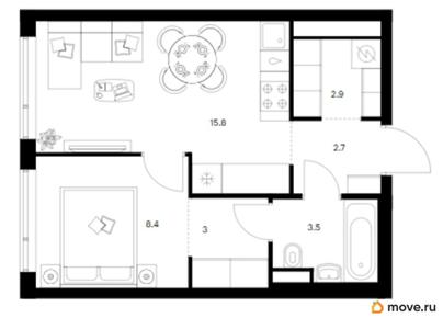 1-комн. квартира, 36.3 м&sup2;