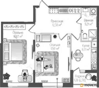 2-комн. квартира, 63.69 м&sup2;