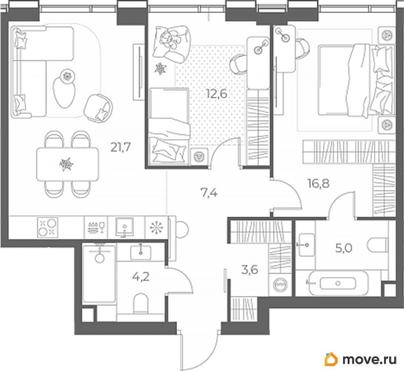 2-комн. квартира, 71.3 м&sup2;