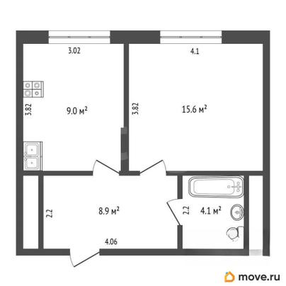 1-комн. квартира, 39.9 м&sup2;