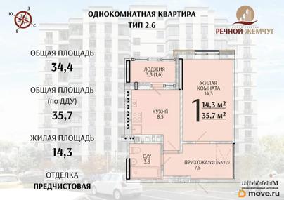 1-комн. квартира, 35.7 м&sup2;
