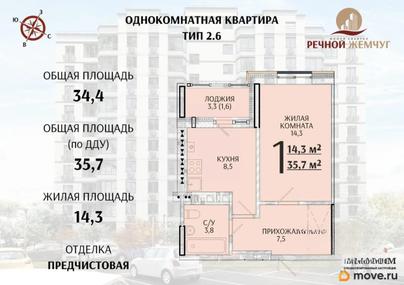 1-комн. квартира, 35.7 м&sup2;