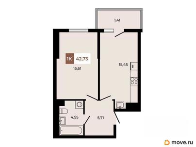 1-комн. квартира, 42.73 м&sup2;