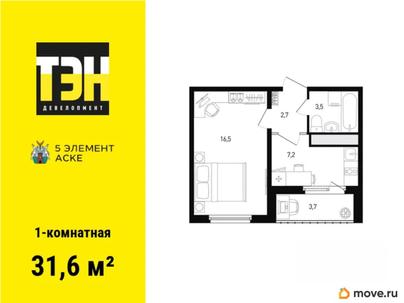 1-комн. квартира, 31.6 м&sup2;