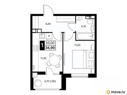 1-комн. квартира, 34.9 м&sup2;