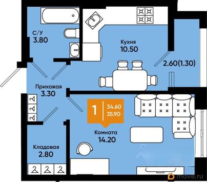 1-комн. квартира, 35.5 м&sup2;