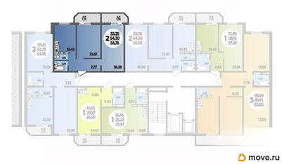 2-комн. квартира, 56.76 м&sup2;