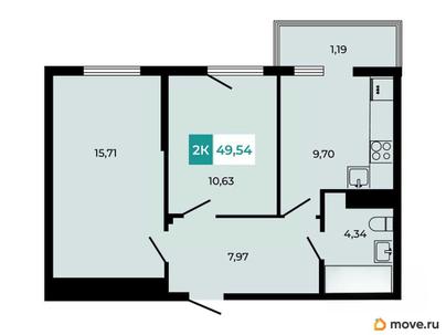 2-комн. квартира, 49.54 м&sup2;