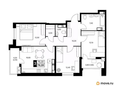 3-комн. квартира, 79.2 м&sup2;