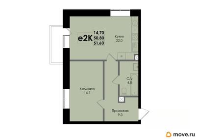 2-комн. квартира, 51.6 м&sup2;