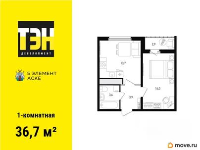 1-комн. квартира, 36.7 м&sup2;