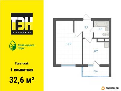 1-комн. квартира, 32.6 м&sup2;