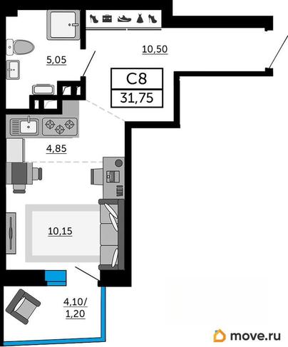 студия, 31.75 м&sup2;
