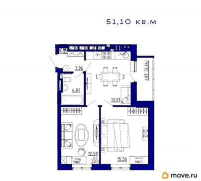 2-комн. квартира, 51.1 м&sup2;
