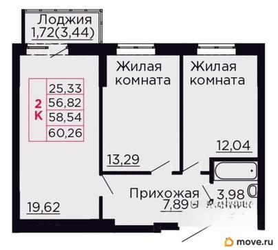 2-комн. квартира, 58.54 м&sup2;