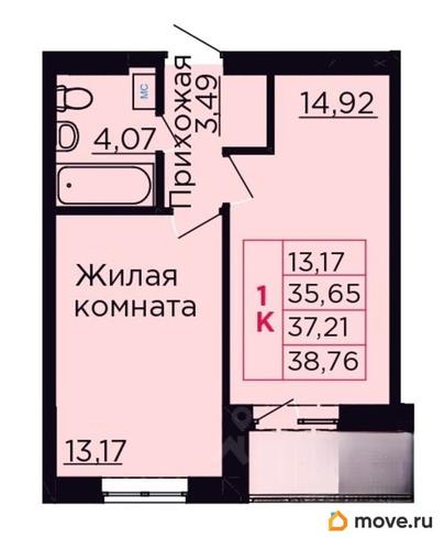 1-комн. квартира, 37.21 м&sup2;