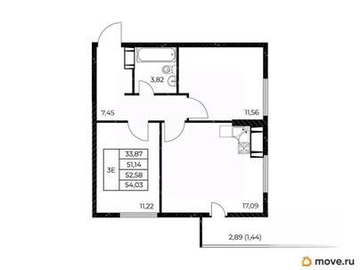 2-комн. квартира, 54.03 м&sup2;