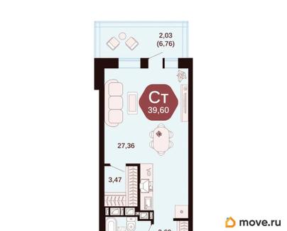 студия, 39.6 м&sup2;