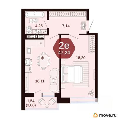 1-комн. квартира, 47.24 м&sup2;