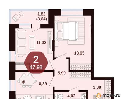 2-комн. квартира, 47.98 м&sup2;