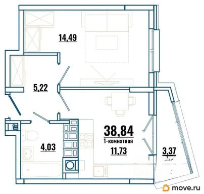 1-комн. квартира, 38.84 м&sup2;