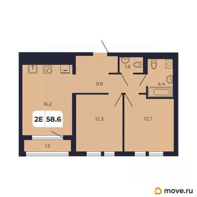 2-комн. квартира, 58.6 м&sup2;