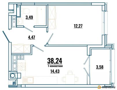 1-комн. квартира, 38.24 м&sup2;
