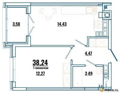 1-комн. квартира, 38.24 м&sup2;