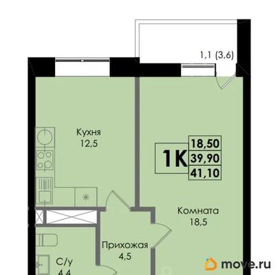 1-комн. квартира, 41 м&sup2;