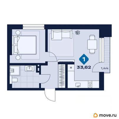2-комн. апартаменты, 34.05 м&sup2;