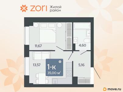 1-комн. квартира, 34.7 м&sup2;