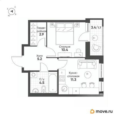 1-комн. квартира, 36 м&sup2;