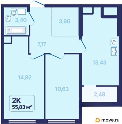2-комн. квартира, 55.83 м&sup2;
