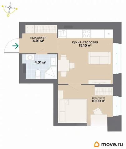 1-комн. квартира, 34.11 м&sup2;